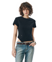 W. Oblique Slim Fit Short Sleeve T-Shirt [BLACK]_SEWTS005BLACK