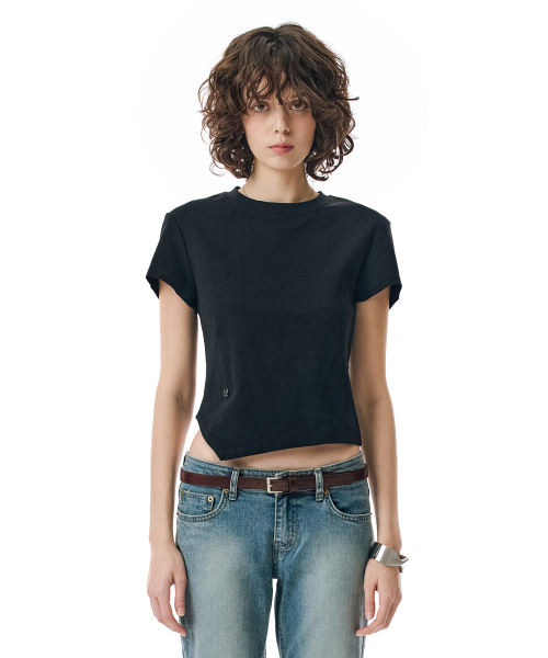 SECONDMONO（セカンドモノローグ）の「W. Oblique Slim Fit Short Sleeve T-Shirt [BLACK]_SEWTS005BLACK（Tシャツ/カットソー・レディース・その他・FREE）」の2枚目の写真