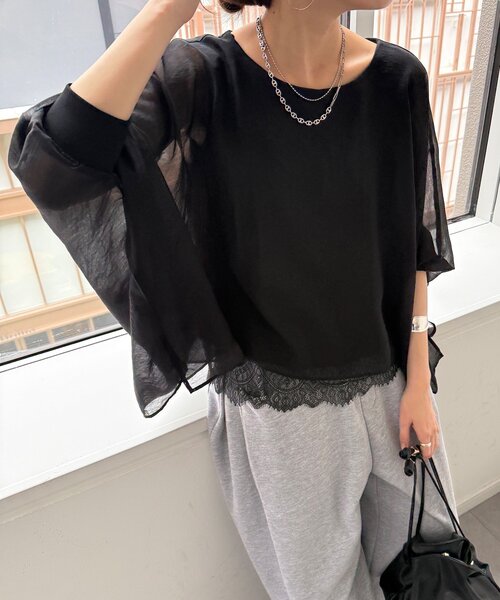 DouDou(ドゥドゥ)の「レースレイヤードプルオーバー(シャツ/ブラウス・レディース・ブラック/ライトベージュ/オフホワイト・FREE)」の3枚目の写真
