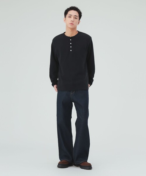 BEAMS HEART(ビームスハート)の「微起毛 ダブルフェイス ヘンリーネック カットソー(Tシャツ/カットソー・メンズ・ベージュ/ブラック・S/L/M/XL)」の12枚目の写真