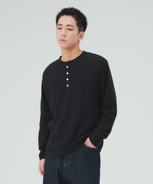 BEAMS HEART(ビームスハート)の「微起毛 ダブルフェイス ヘンリーネック カットソー(Tシャツ/カットソー・メンズ・ベージュ/ブラック・S/L/M/XL)」の4枚目の写真