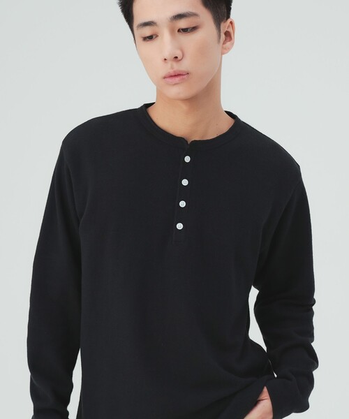 BEAMS HEART(ビームスハート)の「微起毛 ダブルフェイス ヘンリーネック カットソー(Tシャツ/カットソー・メンズ・ベージュ/ブラック・S/L/M/XL)」の5枚目の写真