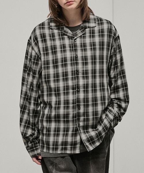 Alfred Alex】Drapy Open Collar Check Shirt / オープンカラー