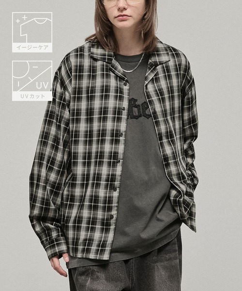 Alfred Alex】Drapy Open Collar Check Shirt / オープンカラー