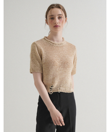 Summer Round Damage Half knit (Beige)