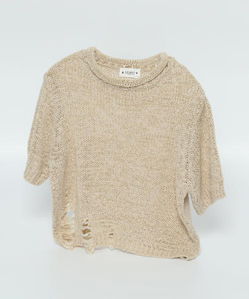 VLETI（ブレッティ）の「Summer Round Damage Half knit (Beige)（ニット/セーター・レディース・ベージュ・FREE）」の2枚目の写真