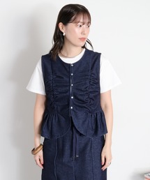 〈セットアップ対応〉デニムライクシャーリングベスト
