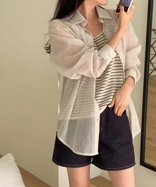 FAVORITO(ファヴォリート)の「デザインシアーシャツ(シャツ/ブラウス・レディース・ベージュ/ブラウン・F)」の9枚目の写真