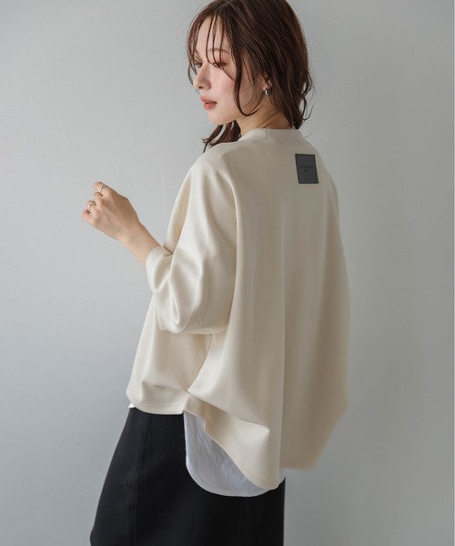La-gemme(ラジェム)の「ドルマンスリーブトップス/レザー調タグ/快適ポンチ素材(Tシャツ/カットソー・レディース・ブラック/ベージュ/カーキ/杢グレー・フリー)」の3枚目の写真