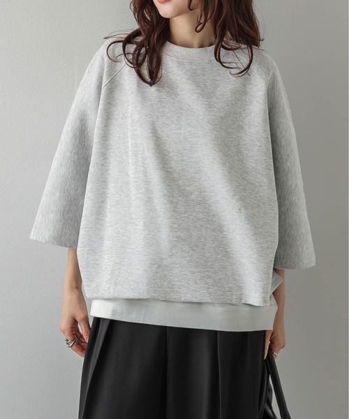 La-gemme(ラジェム)の「ドルマンスリーブトップス/レザー調タグ/快適ポンチ素材(Tシャツ/カットソー・レディース・ブラック/ベージュ/カーキ/杢グレー・フリー)」の10枚目の写真