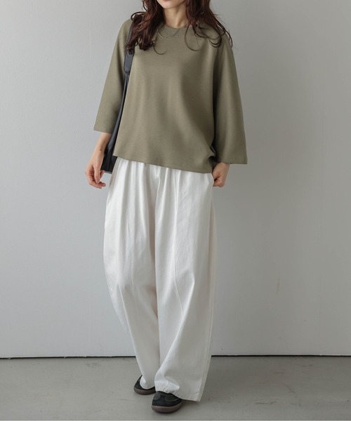 La-gemme(ラジェム)の「ドルマンスリーブトップス/レザー調タグ/快適ポンチ素材(Tシャツ/カットソー・レディース・ブラック/ベージュ/カーキ/杢グレー・フリー)」の14枚目の写真