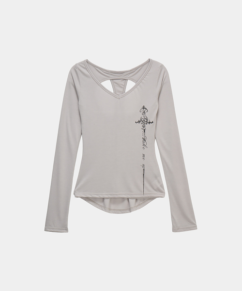 ETRE AU SOMMET(エトレオソメ)の「Back Double Cross Printing Long Sleeve (Gray)(Tシャツ/カットソー・レディース・チャコールグレー・FREE)」の6枚目の写真