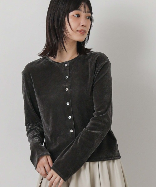 Gready Brilliant(グレディブリリアン)の「ベロア2wayクルーロングスリーブ(その他トップス・レディース・チャコールグレー/ブラック・38)」の2枚目の写真