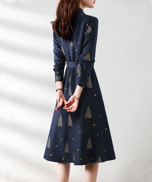 ONEP STAR（ワンピスター）の「ツリー総柄ウエストリボンシャツワンピース（ワンピース・レディース・ネイビー・MEDIUM/X-LARGE/LARGE）」の7枚目の写真