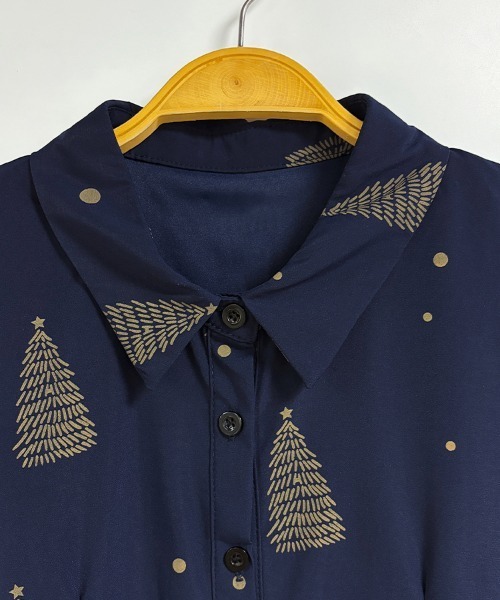 ONEP STAR（ワンピスター）の「ツリー総柄ウエストリボンシャツワンピース（ワンピース・レディース・ネイビー・MEDIUM/X-LARGE/LARGE）」の8枚目の写真