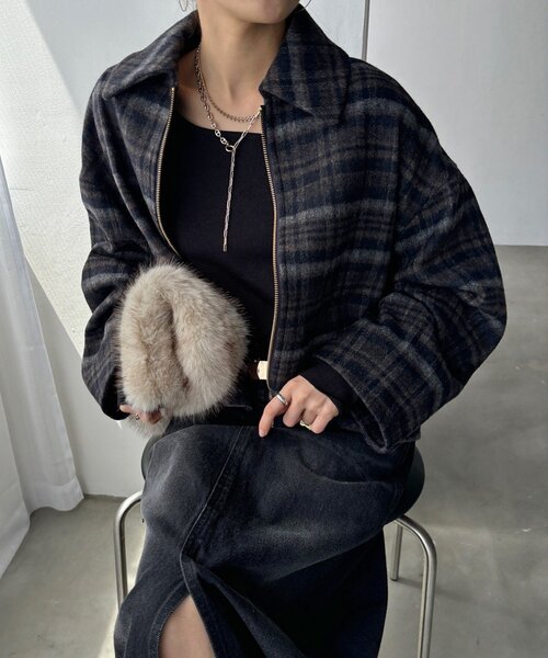 DouDou(ドゥドゥ)の「ジップアップショートコート(その他アウター・レディース・ネイビー/グレー/ホワイト系その他・FREE)」の2枚目の写真