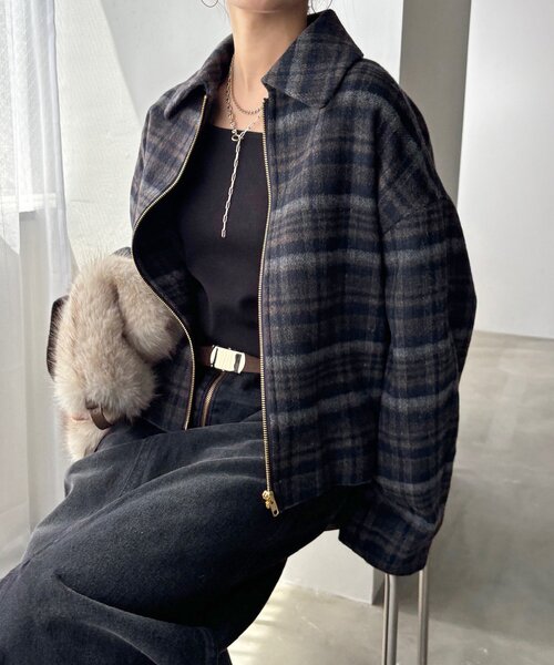 DouDou(ドゥドゥ)の「ジップアップショートコート(その他アウター・レディース・ネイビー/グレー/ホワイト系その他・FREE)」の22枚目の写真