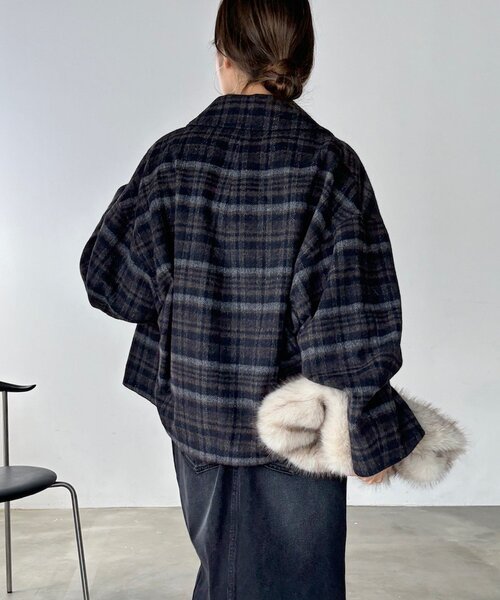DouDou(ドゥドゥ)の「ジップアップショートコート(その他アウター・レディース・ネイビー/グレー/ホワイト系その他・FREE)」の19枚目の写真