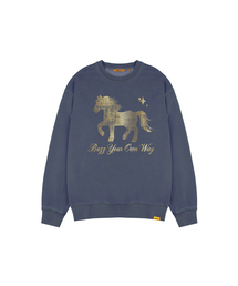 PIGMENT ゴールドホース LETTERING オーバーサイズスウェットシャツ ABH367-162 ブルー