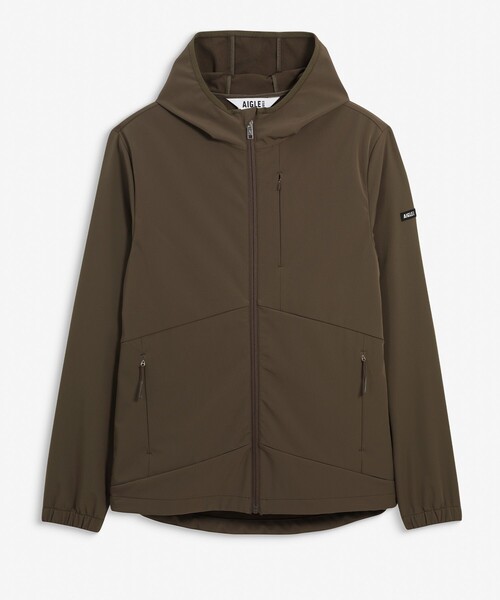 AIGLE（エーグル）の「撥水 防風 ストレッチ ソフトシェル フーデッドジャケット WARM（ブルゾン・メンズ・ダークカーキ/ブラック・L/M）」の12枚目の写真