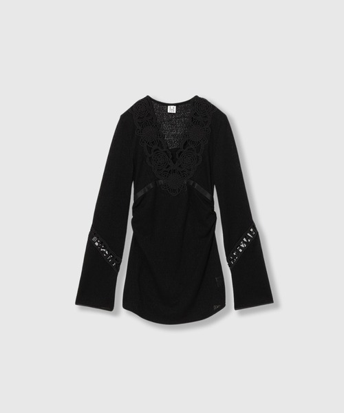 THINGS THAT MATTER（シングス ザット マター）の「MICROCOSMOS LACE SHEER TOPS / マイクロコスモス レース シアー トップス（シャツ/ブラウス・レディース・ネイビー/ブラック・FREE）」の4枚目の写真
