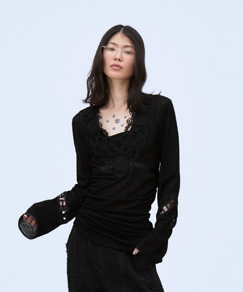 THINGS THAT MATTER（シングス ザット マター）の「MICROCOSMOS LACE SHEER TOPS / マイクロコスモス レース シアー トップス（シャツ/ブラウス・レディース・ネイビー/ブラック・FREE）」の14枚目の写真