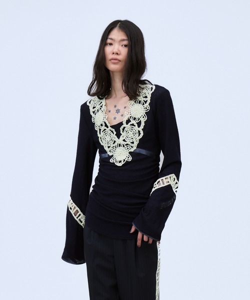 THINGS THAT MATTER（シングス ザット マター）の「MICROCOSMOS LACE SHEER TOPS / マイクロコスモス レース シアー トップス（シャツ/ブラウス・レディース・ネイビー/ブラック・FREE）」の13枚目の写真