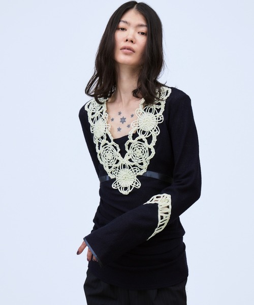 THINGS THAT MATTER（シングス ザット マター）の「MICROCOSMOS LACE SHEER TOPS / マイクロコスモス レース シアー トップス（シャツ/ブラウス・レディース・ネイビー/ブラック・FREE）」の8枚目の写真