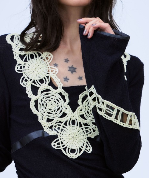 THINGS THAT MATTER（シングス ザット マター）の「MICROCOSMOS LACE SHEER TOPS / マイクロコスモス レース シアー トップス（シャツ/ブラウス・レディース・ネイビー/ブラック・FREE）」の10枚目の写真