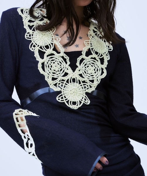 THINGS THAT MATTER（シングス ザット マター）の「MICROCOSMOS LACE SHEER TOPS / マイクロコスモス レース シアー トップス（シャツ/ブラウス・レディース・ネイビー/ブラック・FREE）」の11枚目の写真
