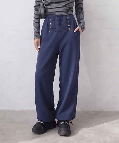 non-hedge(ノンヘッジ)の「ナポレオン風ボタンスウェットワイドパンツ(その他パンツ・レディース・ブラウン/オートミール/ネイビー/ブラック・FREE)」の4枚目の写真