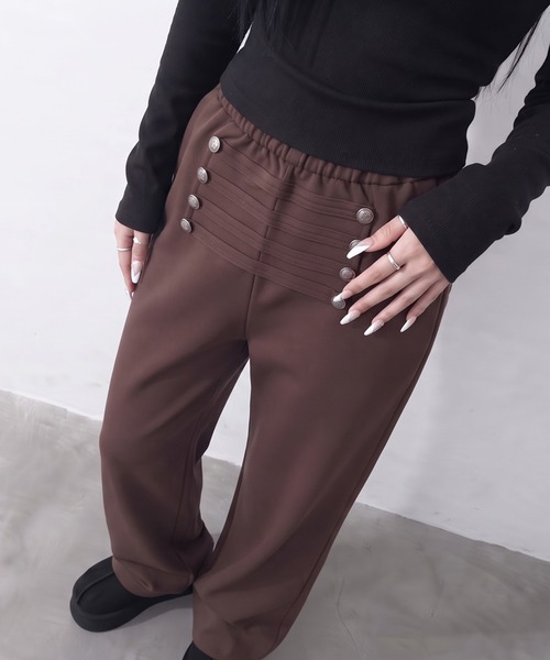 non-hedge(ノンヘッジ)の「ナポレオン風ボタンスウェットワイドパンツ(その他パンツ・レディース・ブラウン/オートミール/ネイビー/ブラック・FREE)」の3枚目の写真