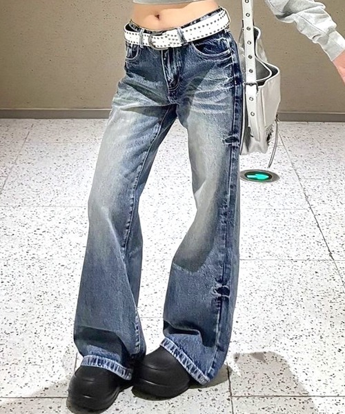 Riff(リフ)の「ウォッシュ加工デニムパンツ(デニムパンツ・レディース・ブルー・S/M/L)」の2枚目の写真