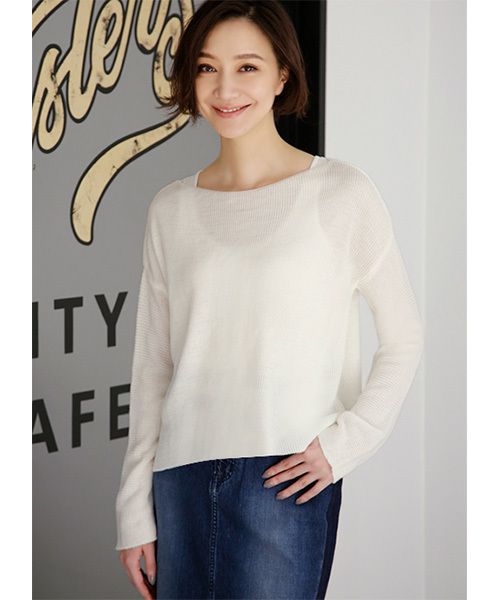 STYLE DELI(スタイルデリ)の「春のあっさりボートネックニット(ニット/セーター・レディース・ネイビー/アイボリー/グレイッシュベージュ・M)」の12枚目の写真