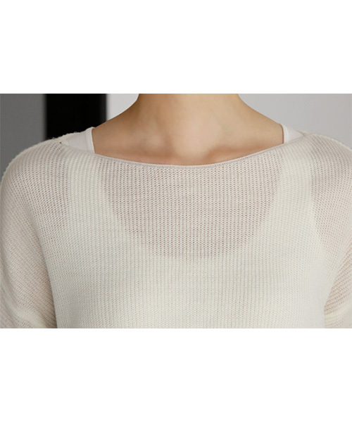 STYLE DELI(スタイルデリ)の「春のあっさりボートネックニット(ニット/セーター・レディース・ネイビー/アイボリー/グレイッシュベージュ・M)」の15枚目の写真