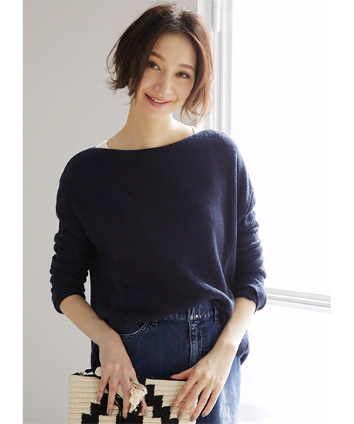 STYLE DELI(スタイルデリ)の「春のあっさりボートネックニット(ニット/セーター・レディース・ネイビー/アイボリー/グレイッシュベージュ・M)」の20枚目の写真