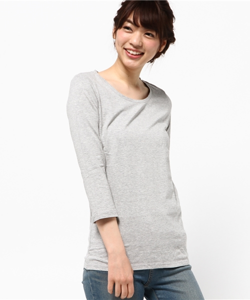 REAL CUBE(リアルキューブ)の「【UV99%CUT】 極上素材コットンモダール七分袖カットソー(Tシャツ/カットソー・レディース・ブラウン/ベージュ系その他/杢グレー/ホワイト×ネイビー/ダークブルー/ネイビー/ブルー系その他/ブラック/オフホワイト/ホワイト×グレー/ブラック系その他/モカ/ライトベージュ/グレイッシュベージュ・40/42/38)」の20枚目の写真