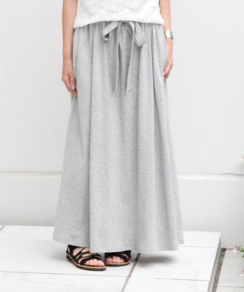 coen（コーエン）の「ウエストリボン天竺マキシスカート（スカート・レディース・グレー/ブラウン・FREE）」の3枚目の写真