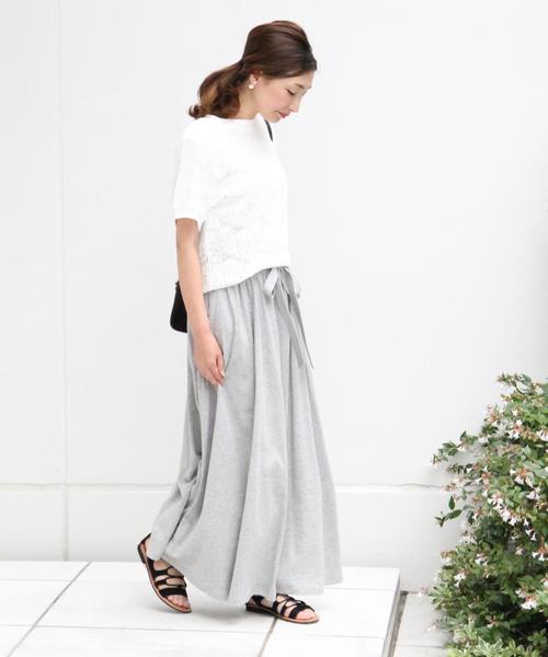 coen（コーエン）の「ウエストリボン天竺マキシスカート（スカート・レディース・グレー/ブラウン・FREE）」の6枚目の写真