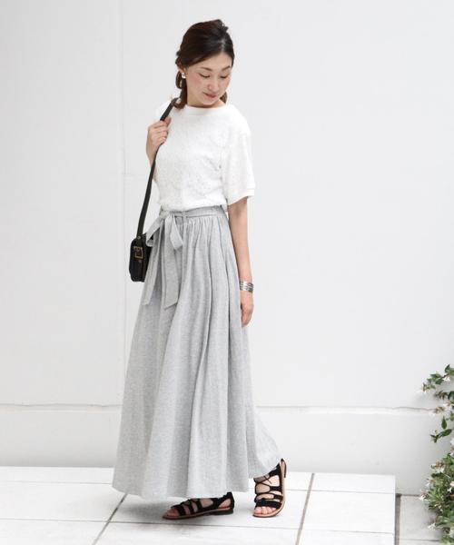 coen（コーエン）の「ウエストリボン天竺マキシスカート（スカート・レディース・グレー/ブラウン・FREE）」の7枚目の写真