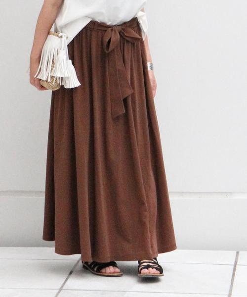 coen（コーエン）の「ウエストリボン天竺マキシスカート（スカート・レディース・グレー/ブラウン・FREE）」の13枚目の写真