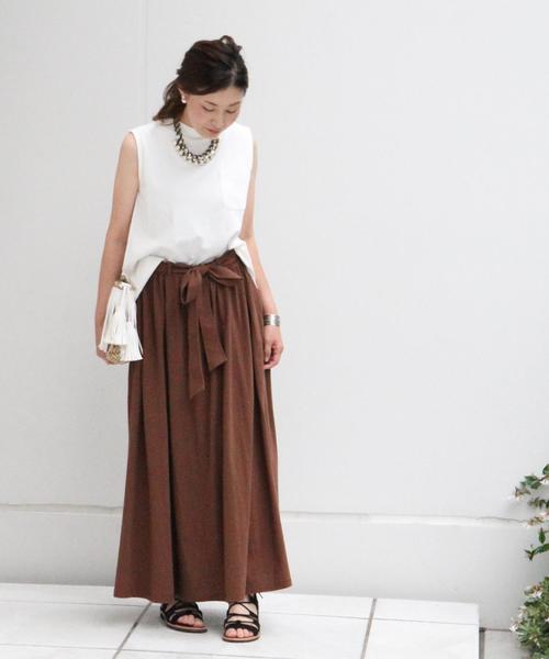 coen（コーエン）の「ウエストリボン天竺マキシスカート（スカート・レディース・グレー/ブラウン・FREE）」の11枚目の写真