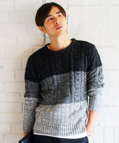 THE CASUAL（カジュアル）の「【ケーブル / フィッシャーマン】ウールミックスクルーネックニット（ニット/セーター・メンズ・オフホワイト/ブラック系その他/ワイン/ネイビー/ホワイト×ネイビー/チャコール/杢グレー/ホワイト/ブラック/チャコールグレー×ブラック・XL/L/S/M）」の6枚目の写真