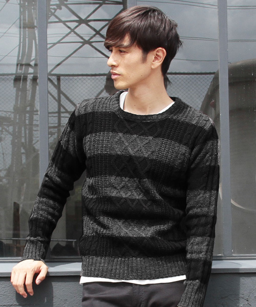 THE CASUAL（カジュアル）の「【ケーブル / フィッシャーマン】ウールミックスクルーネックニット（ニット/セーター・メンズ・オフホワイト/ブラック系その他/ワイン/ネイビー/ホワイト×ネイビー/チャコール/杢グレー/ホワイト/ブラック/チャコールグレー×ブラック・XL/L/S/M）」の7枚目の写真