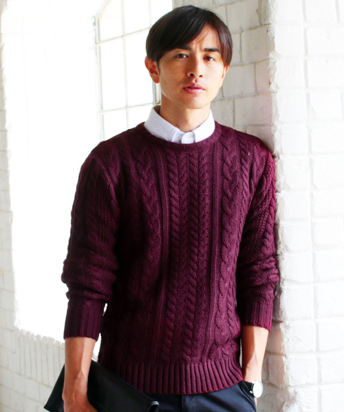 THE CASUAL（カジュアル）の「【ケーブル / フィッシャーマン】ウールミックスクルーネックニット（ニット/セーター・メンズ・オフホワイト/ブラック系その他/ワイン/ネイビー/ホワイト×ネイビー/チャコール/杢グレー/ホワイト/ブラック/チャコールグレー×ブラック・XL/L/S/M）」の10枚目の写真