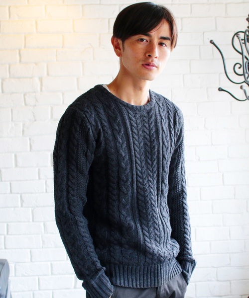 THE CASUAL（カジュアル）の「【ケーブル / フィッシャーマン】ウールミックスクルーネックニット（ニット/セーター・メンズ・オフホワイト/ブラック系その他/ワイン/ネイビー/ホワイト×ネイビー/チャコール/杢グレー/ホワイト/ブラック/チャコールグレー×ブラック・XL/L/S/M）」の8枚目の写真