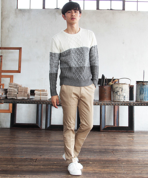 THE CASUAL（カジュアル）の「【ケーブル / フィッシャーマン】ウールミックスクルーネックニット（ニット/セーター・メンズ・オフホワイト/ブラック系その他/ワイン/ネイビー/ホワイト×ネイビー/チャコール/杢グレー/ホワイト/ブラック/チャコールグレー×ブラック・XL/L/S/M）」の15枚目の写真