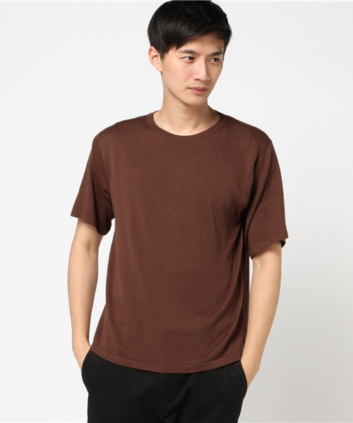ALLEGE（アレッジ）の「【ALLEGE】ショートスリーブニット（Tシャツ/カットソー・メンズ・レッド/ダークブラウン・M/S）」の2枚目の写真