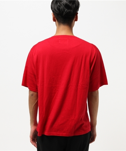 ALLEGE（アレッジ）の「【ALLEGE】ショートスリーブニット（Tシャツ/カットソー・メンズ・レッド/ダークブラウン・M/S）」の4枚目の写真