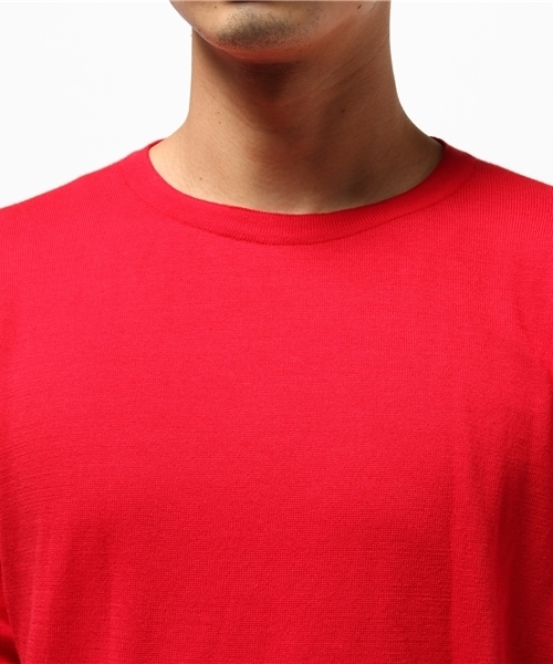 ALLEGE（アレッジ）の「【ALLEGE】ショートスリーブニット（Tシャツ/カットソー・メンズ・レッド/ダークブラウン・M/S）」の5枚目の写真